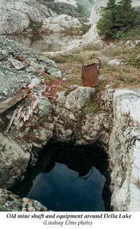 Old mine shaft and equipment around Della Lake