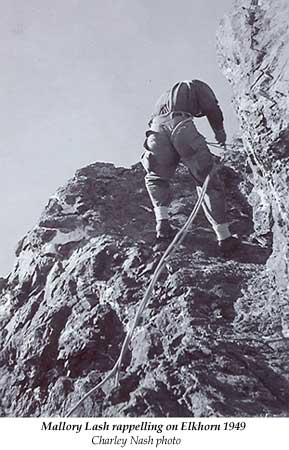 Mallory Lash rapelling on Elkhorn 1949